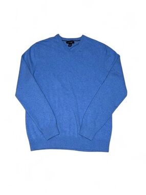 Lands’ End 100% Cashmere Sweater Men’s Large Tall Sky Blue V Neck Pullover
